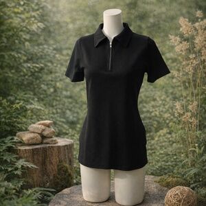 Noel Asmar Polo Shirt Women's Small 1/4 Zip Short Sleeve Black NWT Golf